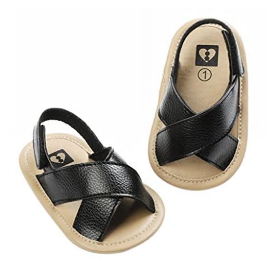 Styles I Love Unisex Baby Toddler Girls Boys Criss Cross Leather Slingback Sandals Soft Sole Anti-Slip Crib Shoes (Black, 0-6 Months)
