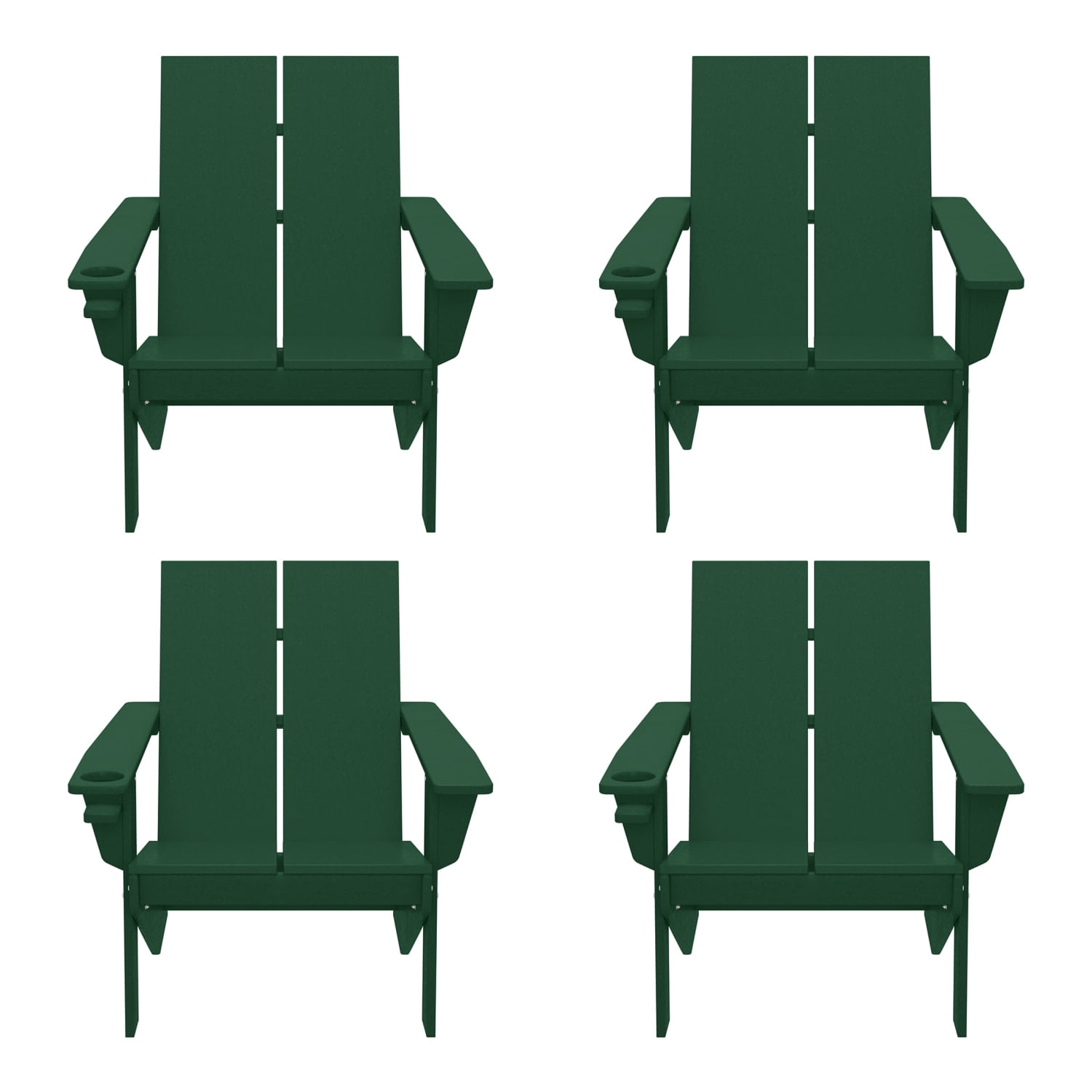 WestinTrends Riviera Outdoor HDPE Modern Adirondack Chair with Cup Holder (Set of 4), Dark Green