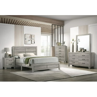 Roundhill Imerland Contemporary White Wash Finish Bedroom Set, Queen ...