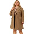 thumbnail image 1 of Women's Plus Size Notched Lapel Double Breasted Winter Long Coat Camel 1X, 1 of 6