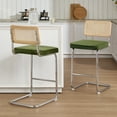 thumbnail image 2 of Zesthouse Rattan Bar Stools Set of 2, 25.6″ Velvet Counter Height Chairs with Cane Back & Chrome Legs, Mid Century Cantilevered Design Barstools for Kitchen Island, Green, 2 of 11