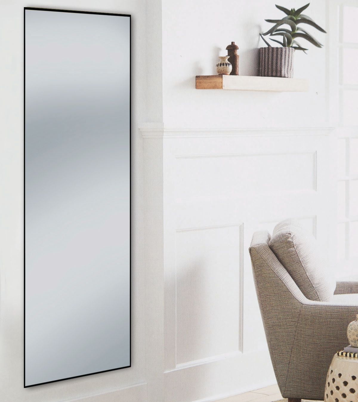 Hometrends Aluminum Leaner Mirror,Full Length Mirror, Leaning or Hanging, Brushed Black, 27in x 70in.