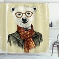 thumbnail image 1 of Ambesonne Animal Shower Curtain, Hipster Bear Glasses, 69"Wx70"L, Cream Dark Orange Black, 1 of 3
