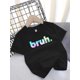 thumbnail image 1 of Camiseta informal de manga corta para niña con estampado "Bruh", cuello redondo de algodón, tejido elástico, calentita y de verano (100 % algodón). Talla para niños de 12 años o menos., 1 of 6