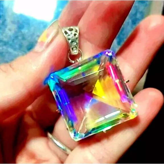 95  Ct  Rare Mystic Topaz Multi Color 925 Solid Silver Pendant Square Gemstone