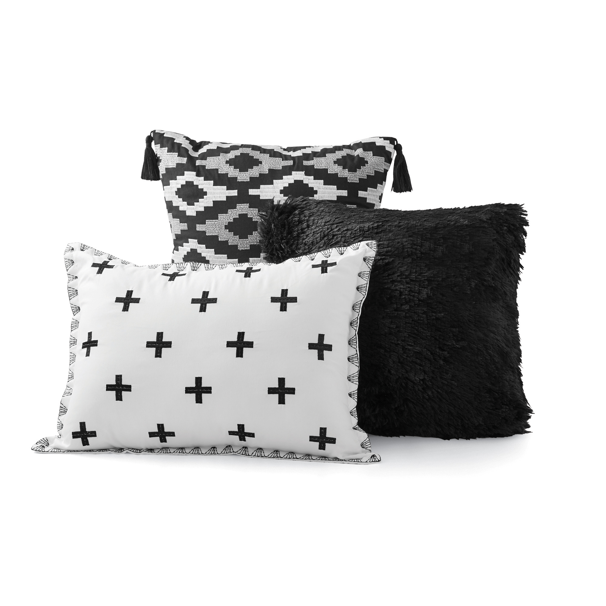 Mainstays 7-Piece Black Embroidered Bedding Comforter Set, King - image 3 of 6