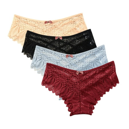 Panties for Women Pack Lingerie G-string Lace Briefs Underwear Panties T String Thongs Knick 4pc Women s Breathable Underwear Wine XXXXXL