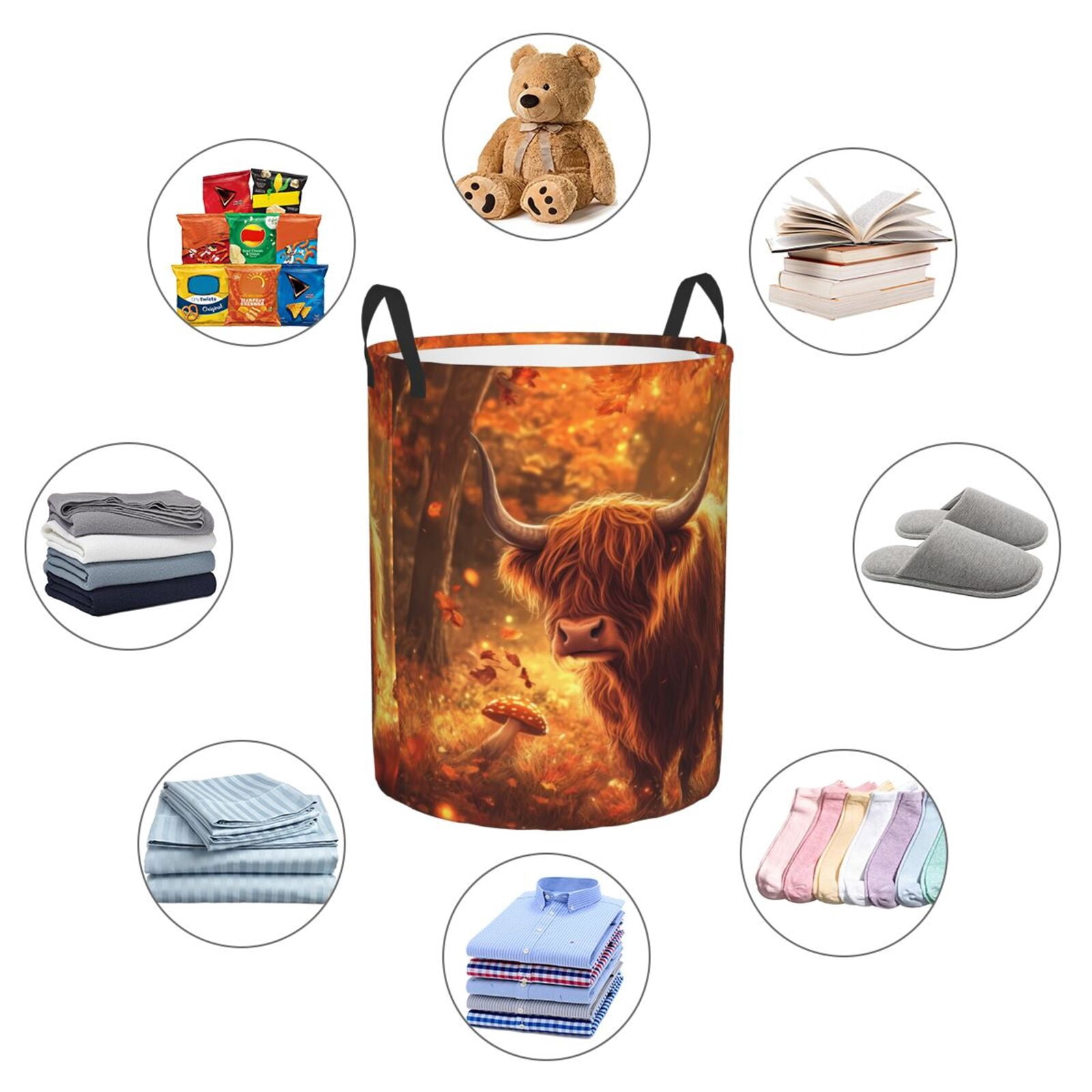 Large Laundry Basket with Handles - Golden Cute Cow Serenity Kids Baby Dirty Clothes Laundry Hamper for Bedroom Aesthetic