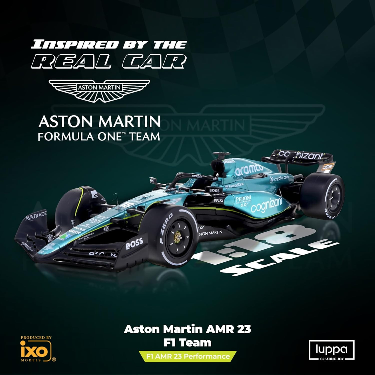 Formula 1 AMR 23 Model kit - 1:18 Scale Racing F1 AMR 23 Aramco Model Inspired by Fernando Alonso & Lance Stroll Building kit, Collectible diecast, 140 Pieces