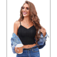 thumbnail image 2 of Camisola para Mujer, Cuello en V, Top Corto de Punto con Tirantes Finos, Camiseta Sin Mangas Acanalada, Color Negro, Talla XL, 2 of 10