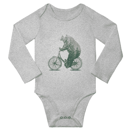 

Bear Bicycle forest Funny Baby Long Sleeve Bodysuit Boy Girl Unisex (Gray 18-24M)