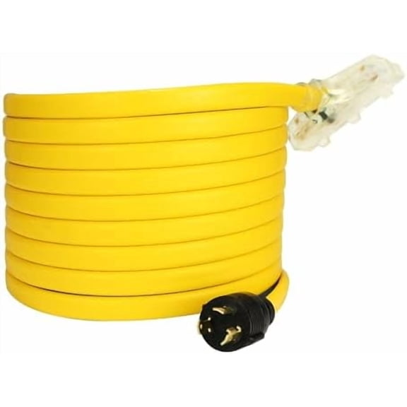 25 Feet Heavy Duty Generator Extension Cord, NEMA L5-30P to NEMA Three 5-15R, 125V 30Amp 3-Prong Household Outlet with Lighted End$$Garden & Patio