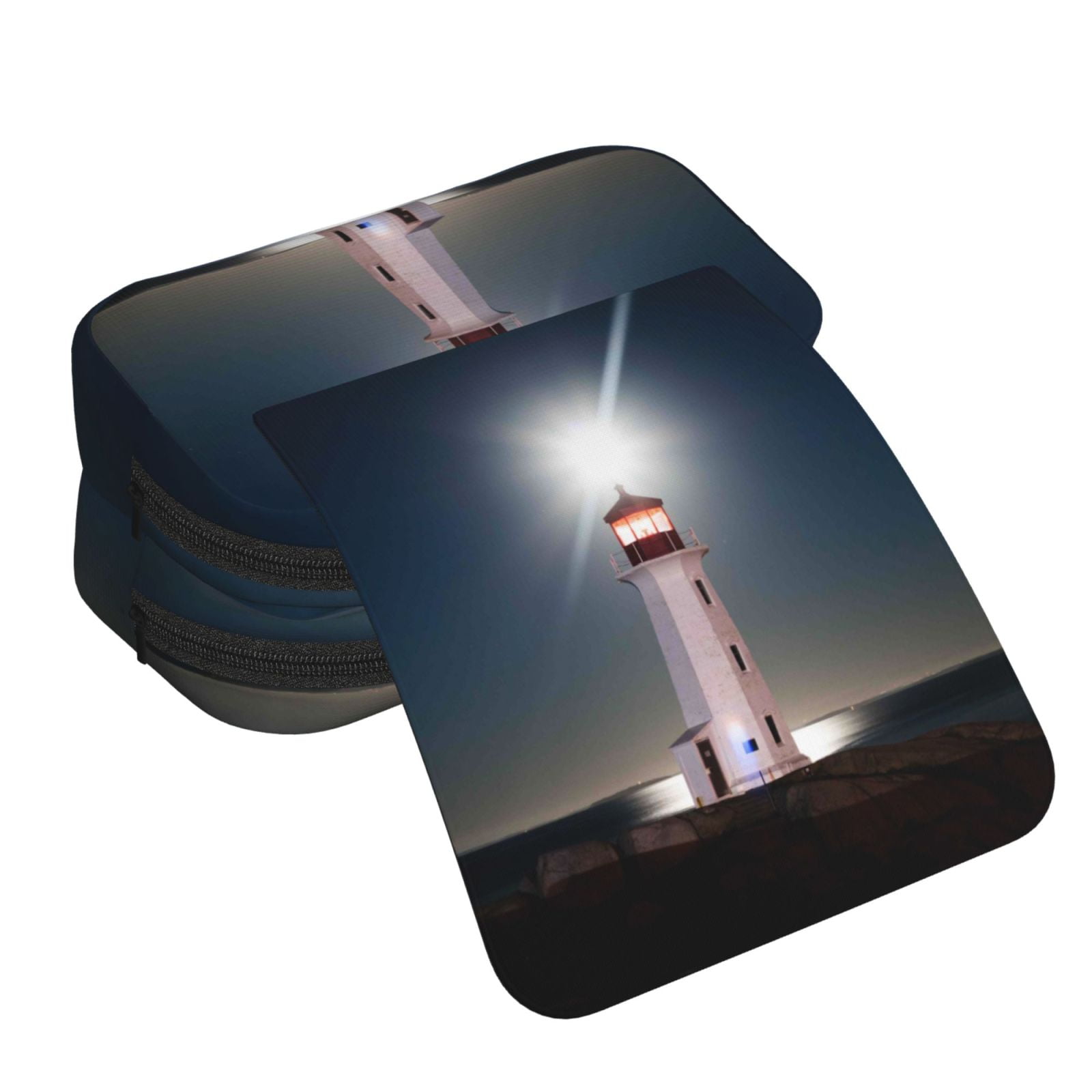 Rateoe Peggy's Cove Lighthouse Pattern Double Clamshell Pen Case, Storage Organizer with Two Zipper Compartments– Holds Up to 50 Pencils & Pens