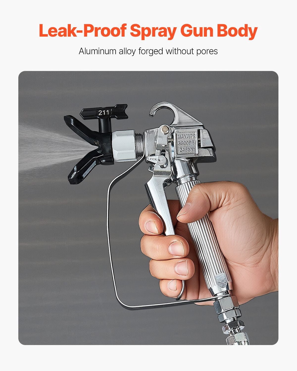 Airless Paint Sprayer Gun, 3600 PSI High-Pressure with Stainless Steel Nozzle, Compatible with 211/315/417/517/623 Nozzles, Professional Paint Gun for Home and Construction