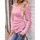 thumbnail image 4 of Solid V Neck T-Shirt, asymmetrical Hem Long Sleeve Top, Women's Clothing, 4 of 5