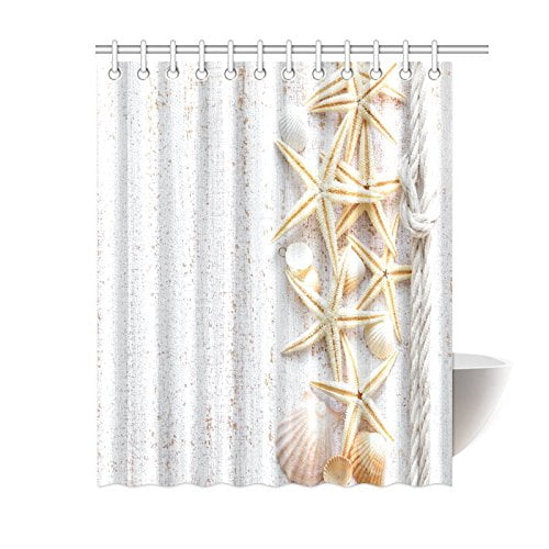 71x71/'/' Bathroom Waterproof Fabric Shower Curtain 12 Hooks Starfish Shell Pearl