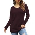 thumbnail image 2 of TEMOFON Womens tunic top Long Sleeve fall v neck Shirt Going Out Plain Color Basic Top Fashion Tunics Tee Blouse clothes, 2 of 5