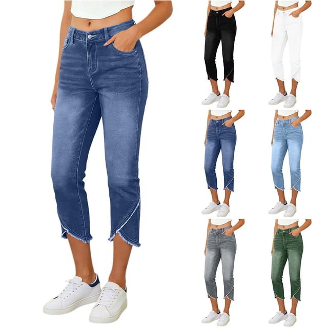 Sentmoon Jean Capris Cropped Pants High Waisted Skinny Jeans Cropped Stretchy Fit Summer Solid Color Pocket Hem Lightweight Flattering Casual Design Perfect for Daily Stylish Outfits