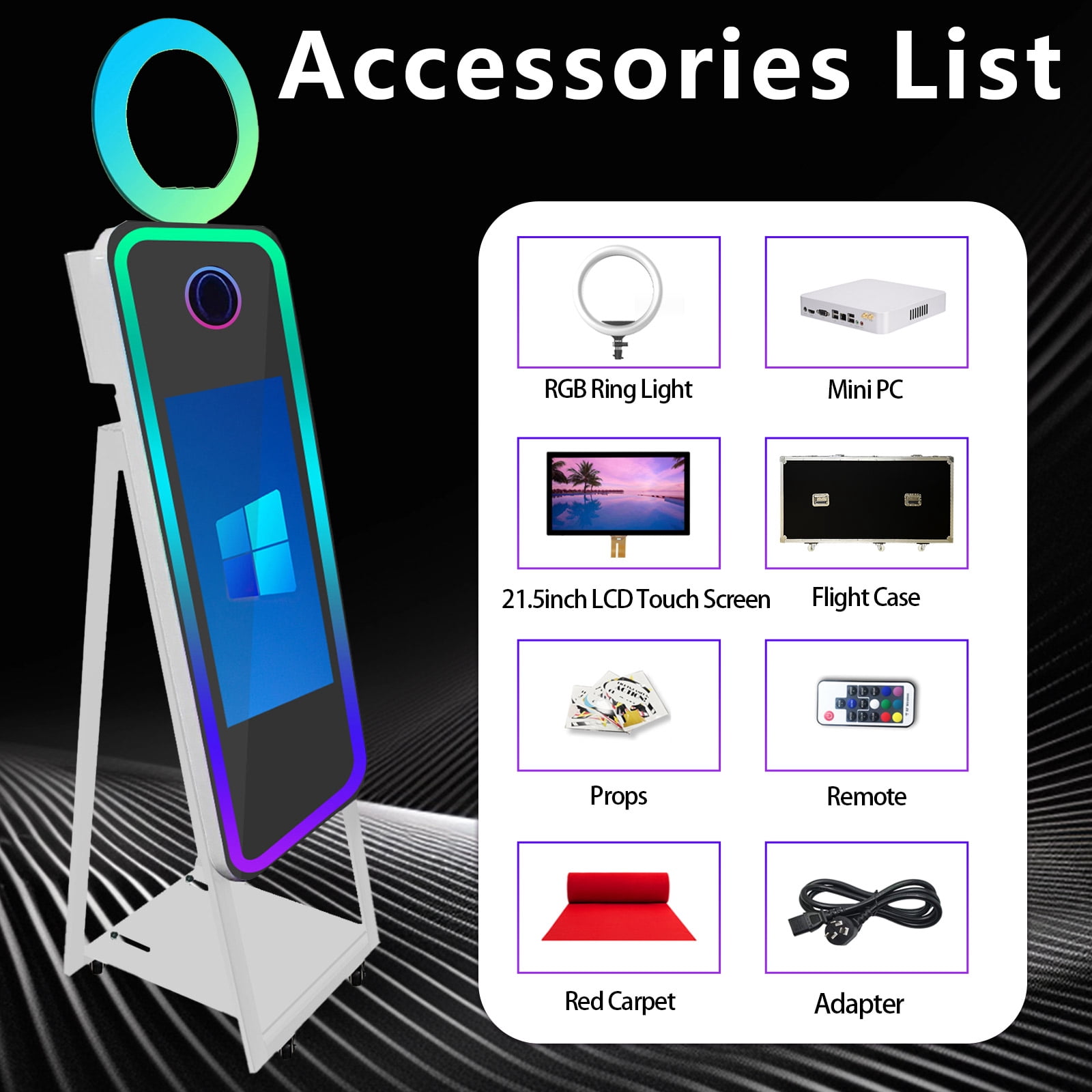 PAAFNN 40" Photobooth with 21.5" Touch Screen Selfie Machine Ring Light for Party Events