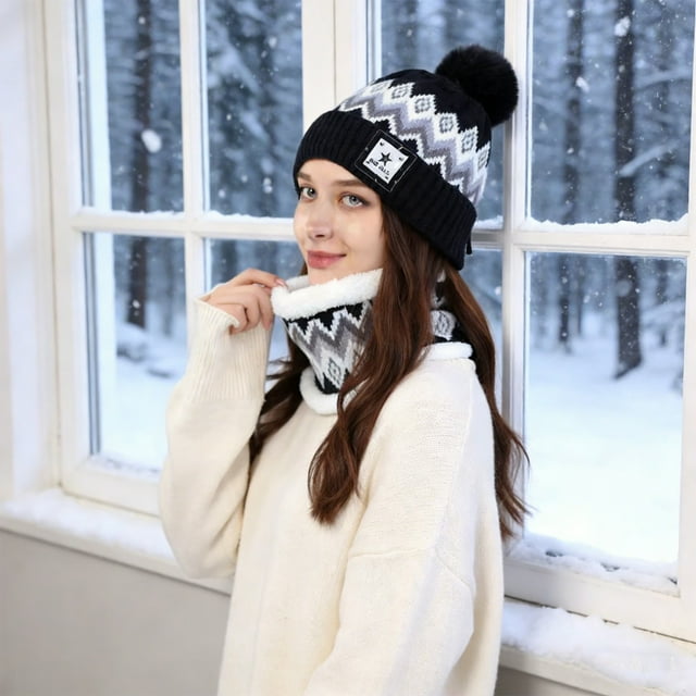 BotaniNest Rechargeable Heated Hat And Scarf Combo For Winter Outdoor Activities With Adjustable Warmth