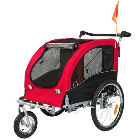 Best Choice Products 2-in-1 Pet Stroller and Trailer, Red, with Hitch, Suspension, Safety Flag, and