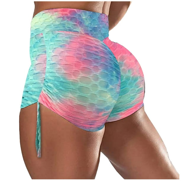 Womens Scrunch Seamless 2 Piece Yoga Shorts Tie Dye High Waisted Butt  Lifting Drawstring Workout Gym Running Shorts 