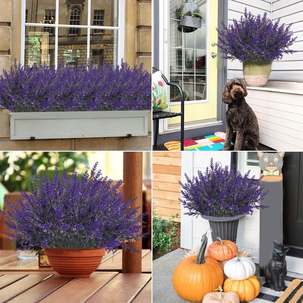 HWRETIE Plantas colgantes artificiales para exteriores,decoración para bodas y jardines en interiores y exteriores,vegetación mixta con pasto de caballito de mar,lavanda y espiga de trigo