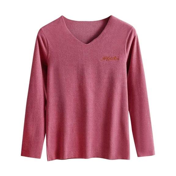 Under 10 dollars! Long Sleeve T Shirts for Women V Neck Casual Cute Tops Loose Fit Fall Winter Basic Clothing Fleece Thermal Clothes