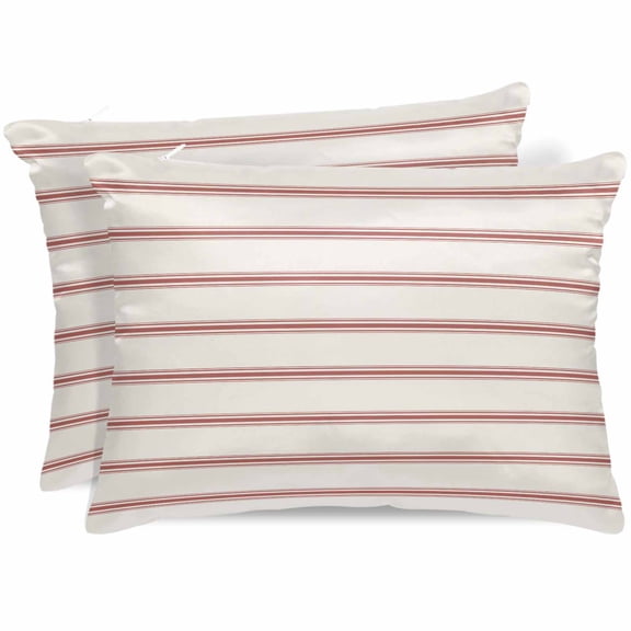 Red Striped Pillow Cases Standard Size Set of 2, Smooth Satin Pillowcase for Hair and Skin, Rustic Red Stripe Modern Art Beige Decorative Cooling Bed Pillow Covers with Zipper, 20x26 Inches
