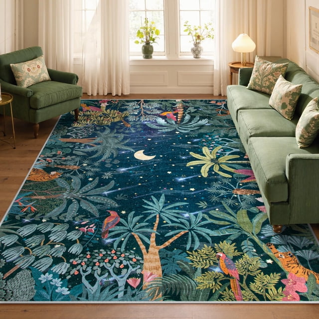 Alfombra Lahome Midnight Jungle Green, 244 x 305 cm, lavable