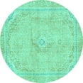 thumbnail image 1 of Ahgly Company Machine Washable Indoor Round Abstract Turquoise Blue Modern Area Rugs, 4' Round, 1 of 4