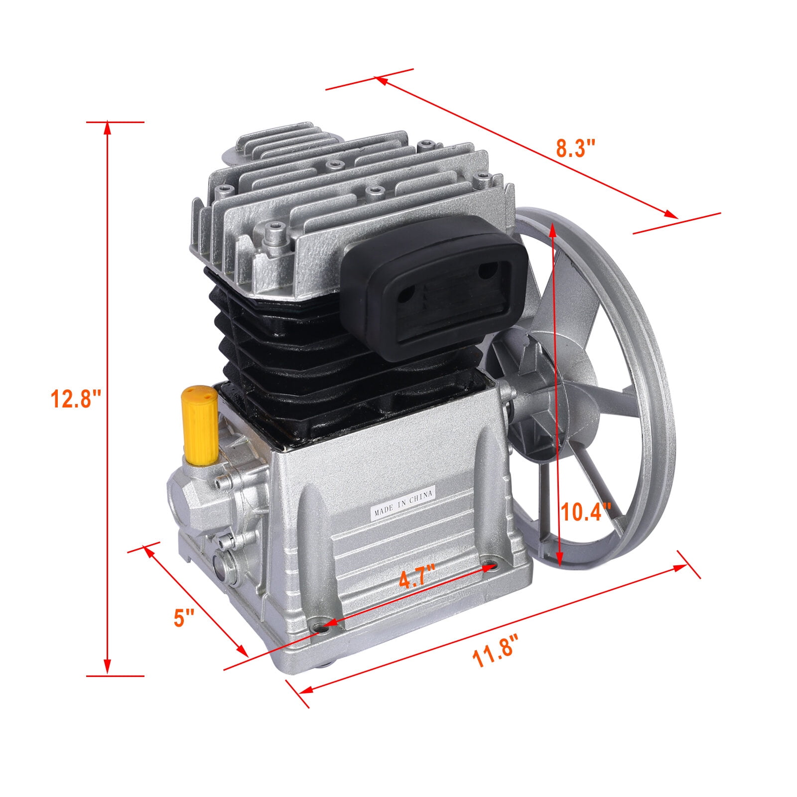 2HP Air Compressor Pump Head - 1.5KW Aluminum Piston Style Replacement Pump, 115 PSI Max Pressure, 6 CFM Air Delivery, 120V for Industrial & Home Use