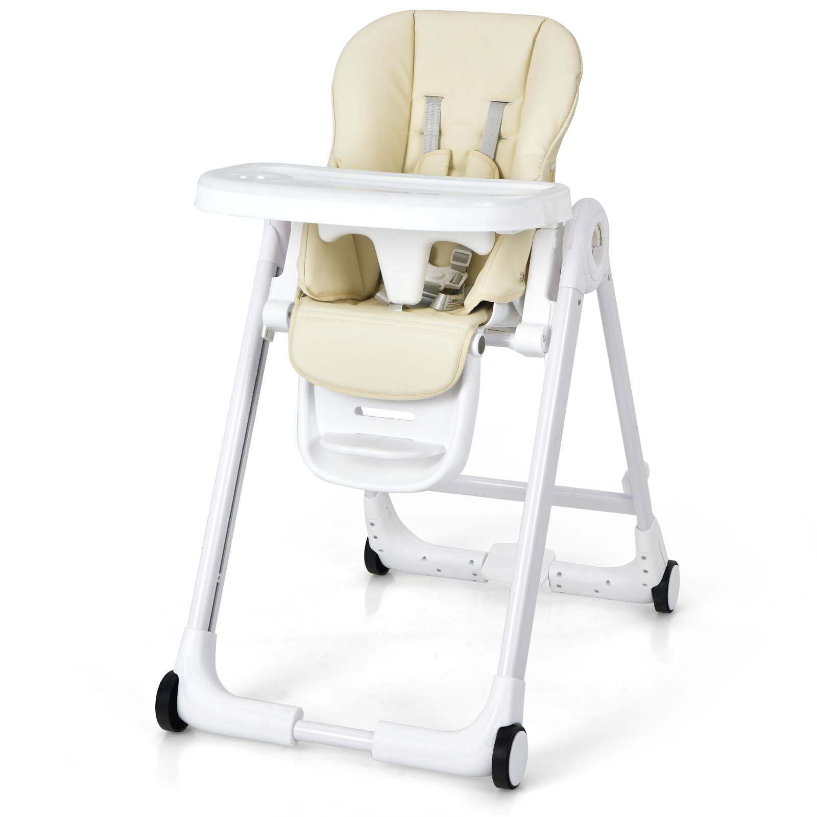 Giantex High Chair for Babies and Toddlers Foldable Feeding Chair with Adjustable Height Detachable Double Trays Seat Cushion Toddler Dining Chair with Wheels Walmart