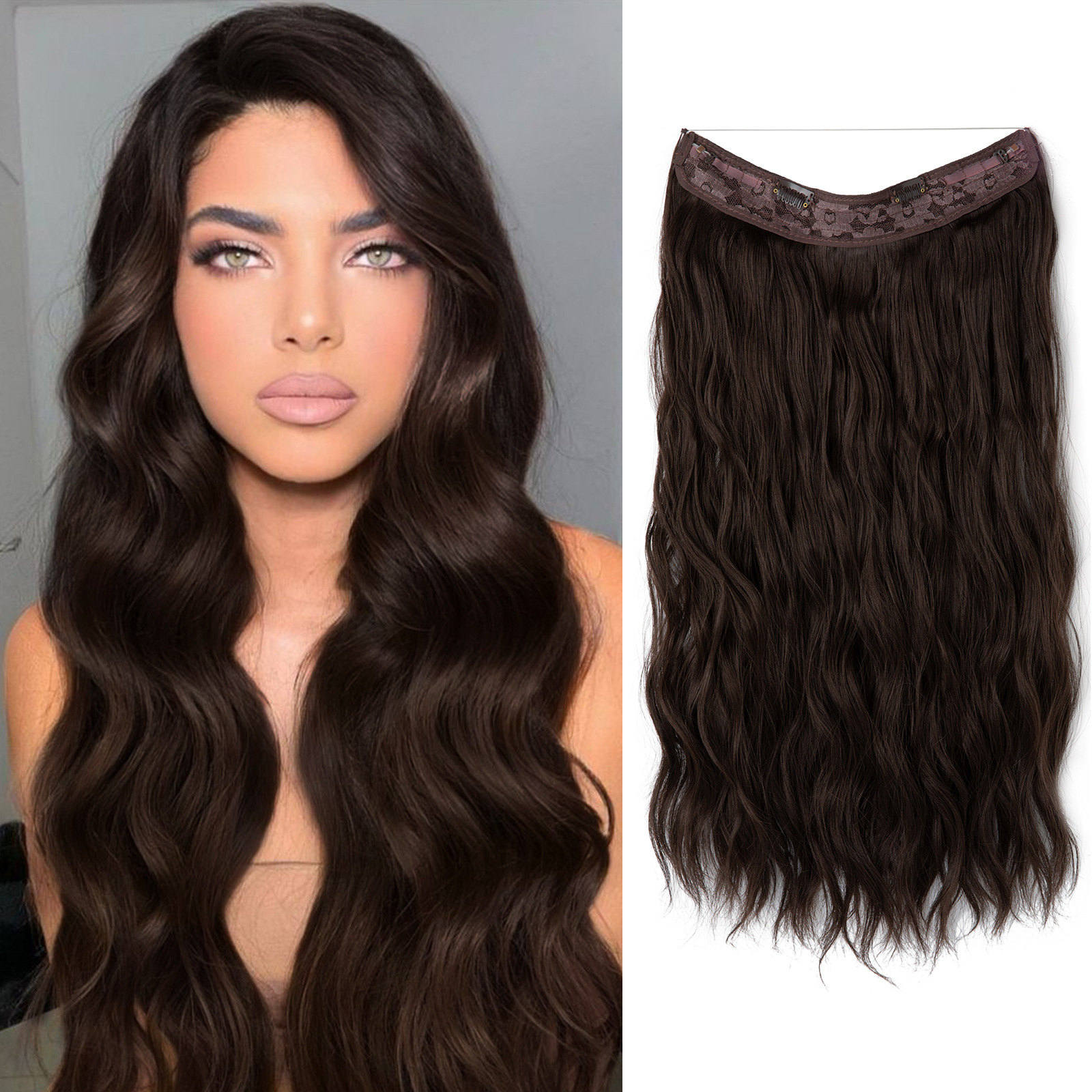 MVNSFEW Brown Wire Hair Extension Long Synthetic Clip In Wave Curly ...