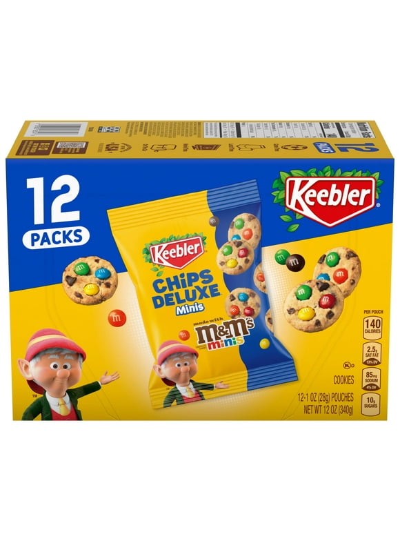 Keebler Chips Deluxe Minis Cookies with M&M's Minis Snack Bags , 12 Count