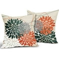 thumbnail image 2 of Orange Green Pillow Covers 18x18 Inch Dahlia Flower White Gray Elegant Colored Throw Pillows Farmhouse Outdoor Decor for Home Living Room Sofa Bed Modern Floral Linen Square Cushion Case, Set of 2, 2 of 6
