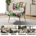thumbnail image 5 of Floral Accent Slipper Chair Set of 2 Upholstered Side Dining Chairs Wingback Armless Sofa Tufted Back Golden Legs Home Living Room Bedroom Ivory, 5 of 8
