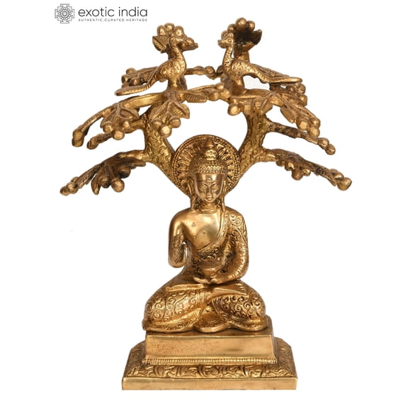 9" Tibetan Buddhist Deity Lord Buddha Under The Bodhi Tree In Brass | Handmade | Made In India