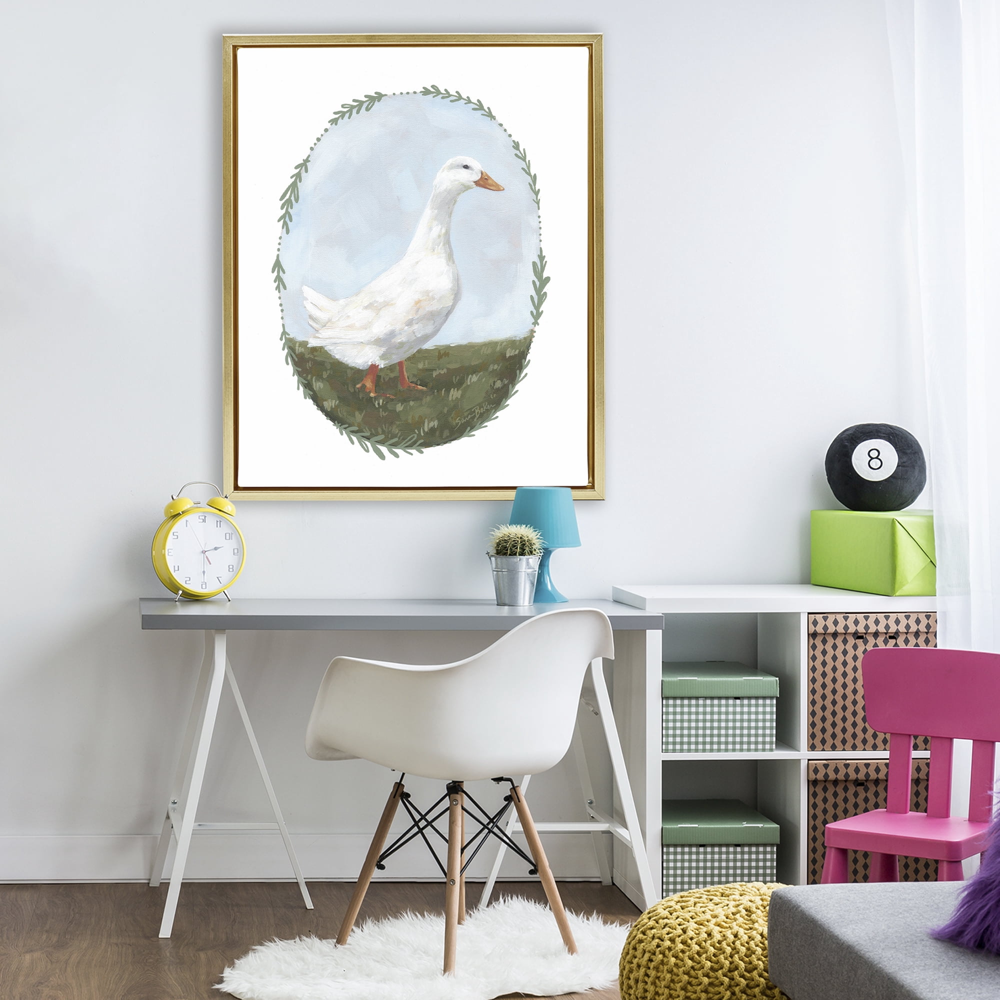 Stupell Industries Gentle Duck in Meadow Gold Framed Floater Canvas Wall Art, design by Sara Baker