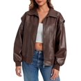 thumbnail image 2 of Womens Oversized Leather Bomber Jackets Cap Sleeve Zip Up Motorcycle Coats with Pockets, 2 of 6