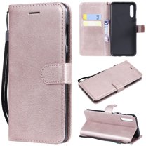 Dteck Wallet Case For Samsung Galaxy A50, Pure Color Slim PU Leather Flip Stand Cover Built-in Card Holder / Money Pocket Case With Hand Strap, Rosegold