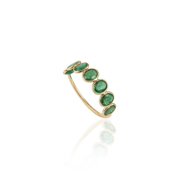Solid 9K Yellow Gold Ring, Natural Emerald Rings, Gemstone Gold Ring, Half Eternity Band,Precious Stone Ring,Real emerald band gold