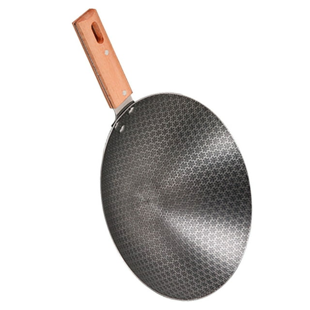 Minkissy Wok Round Bottom Iron Cooking Utensil with Heat-resistant Design 1Set