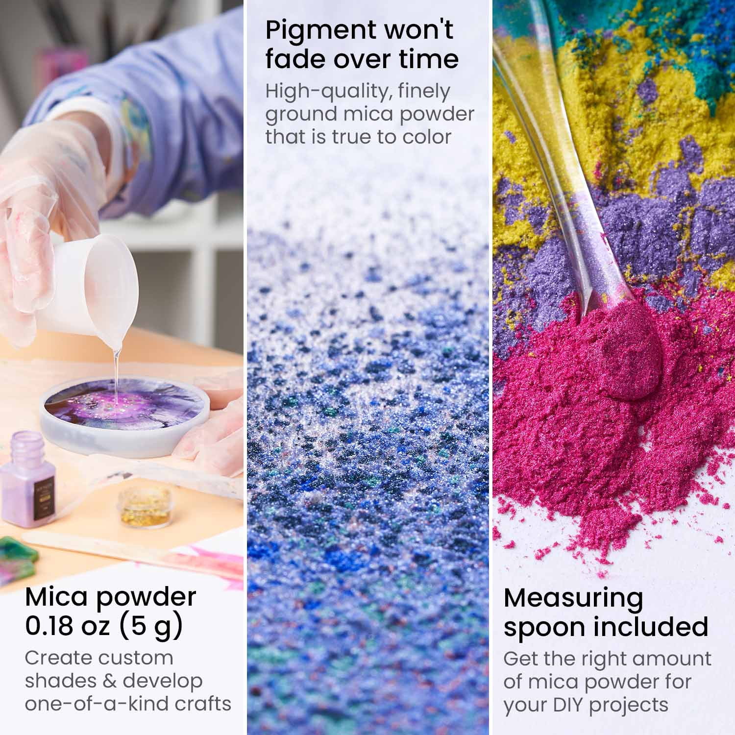 Arteza Mica Pigment Powder, Multicolor, Set of 60, 0.18 fl oz
