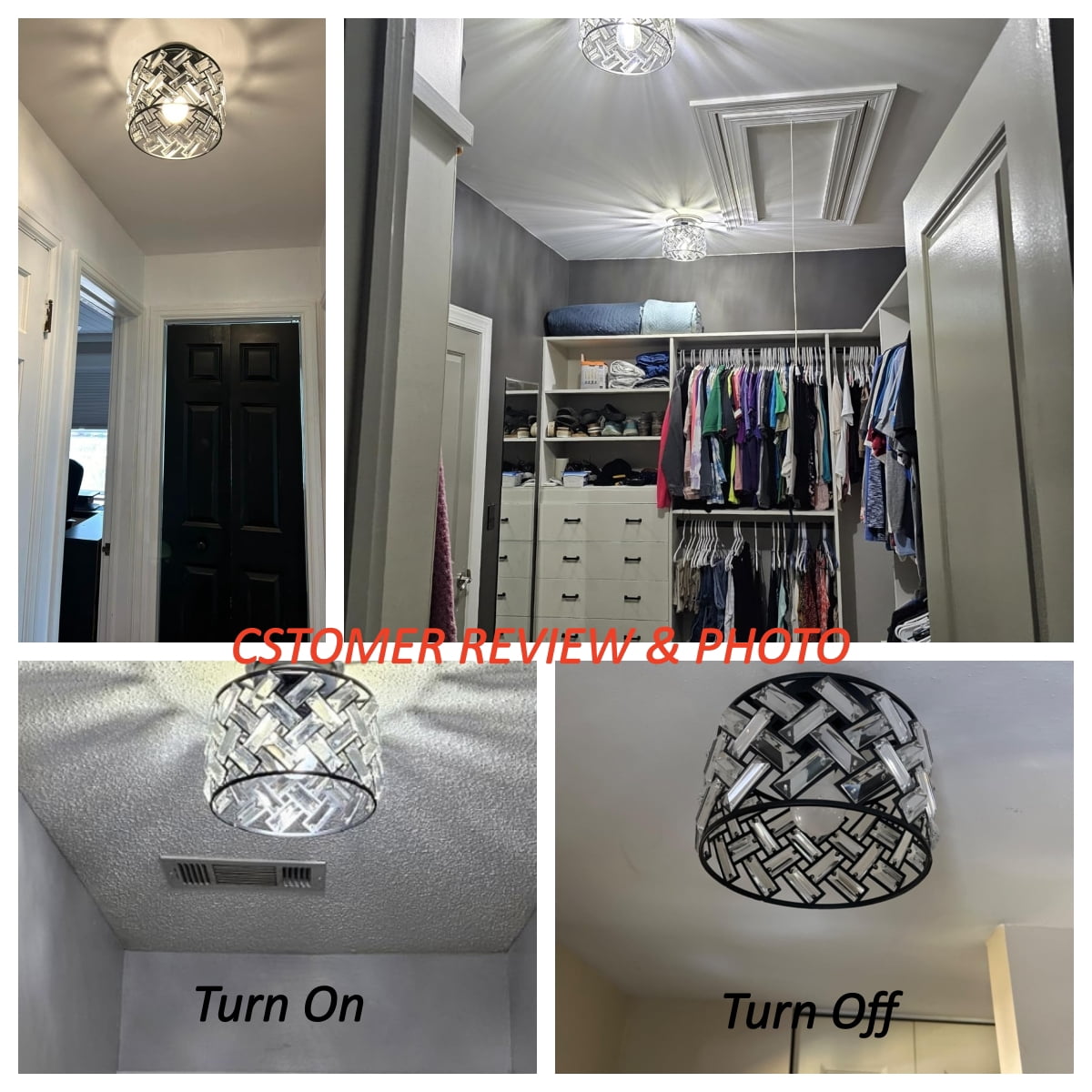 FRIDEKO HOME 8.86" Crystal Ceiling Light Fixture, E26 Base, Black Modern Semi Flush Mount Ceiling Light for Hallway, Closet, Foyer, Bathroom (Without Bulb)