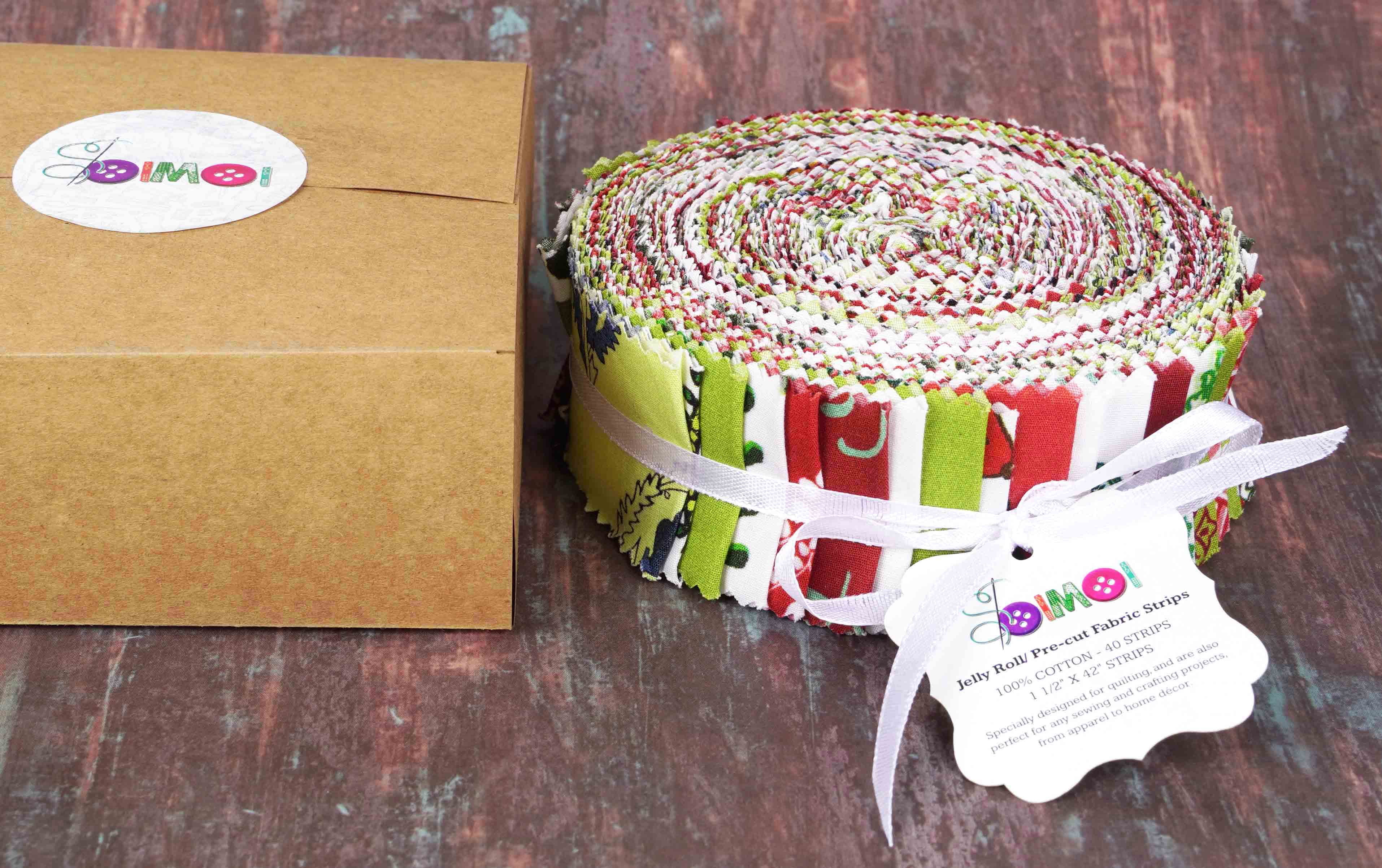 Soimoi 40Pcs Block Print Precut Fabrics Strips Roll Up 1.5x42inches Cotton Jelly Rolls For Quilting - Green