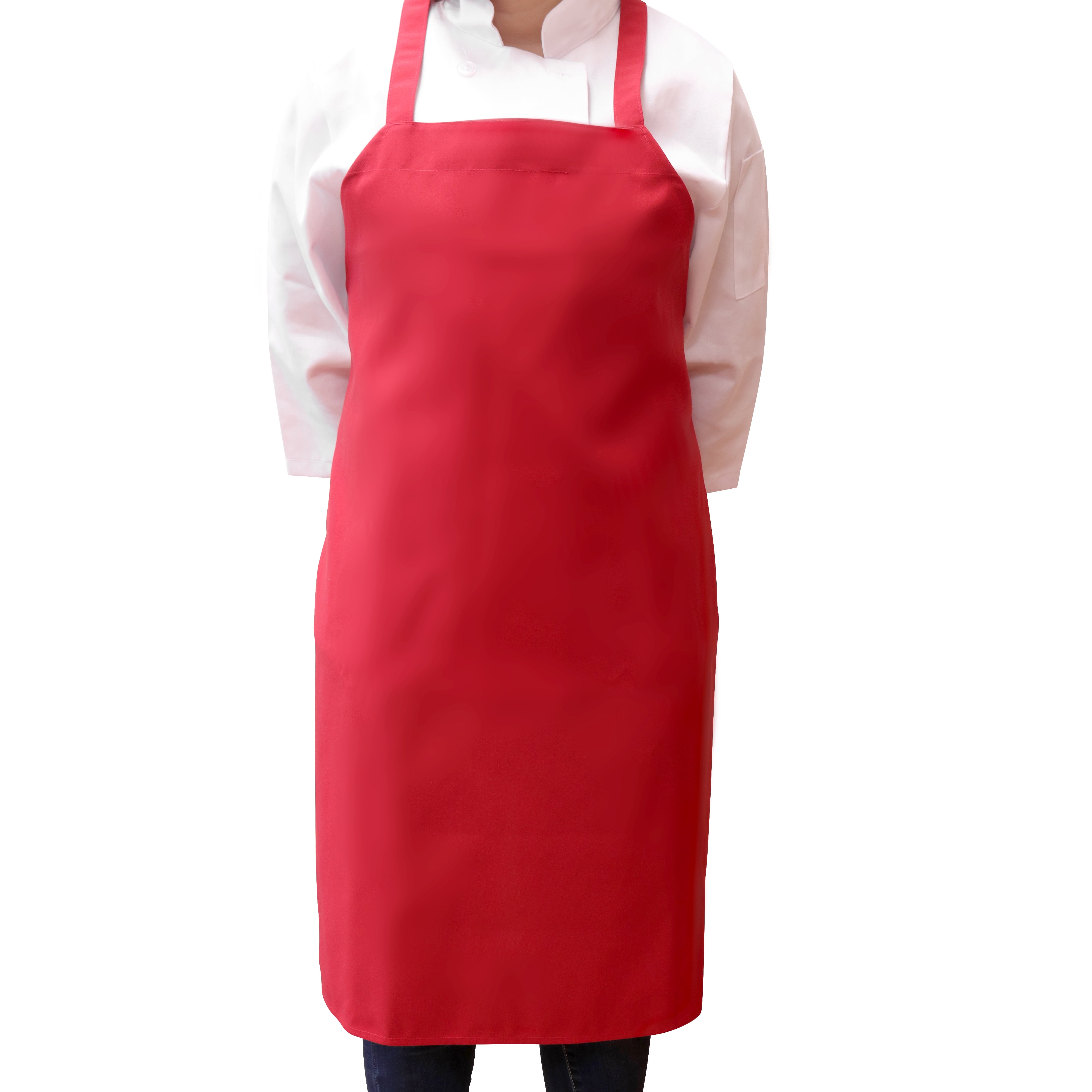 Arkwright Bib Aprons (Bulk Pack of 12), For Cooking, Adjustable Ties, Knee-Length, Spun Polyester, Red