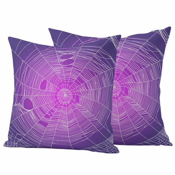 Halloween Outdoor Waterproof Pillow Covers, Farmhouse Retro Purple Ombre White Cobweb Decorative Square Throw Pillowcase Sofa Cushion Sham for Patio/Couch/Chair, 26"x26" 2 Pack