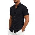 thumbnail image 4 of WIZUTIZ Men's Casual Button Up Shirt Solid Color Short Sleeve Lapel Polyester Spandex Stretch Business Summer Top for Office Daily Outdoor Wear Mens Fashion, 4 of 8