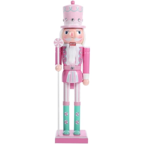 WatDenyFine Pastel Pink Nutcracker Figures, 12In Resin Christmas Nutcracker Decorations, Holiday Tabletop Display & Gift Set for Parties & Home Décor